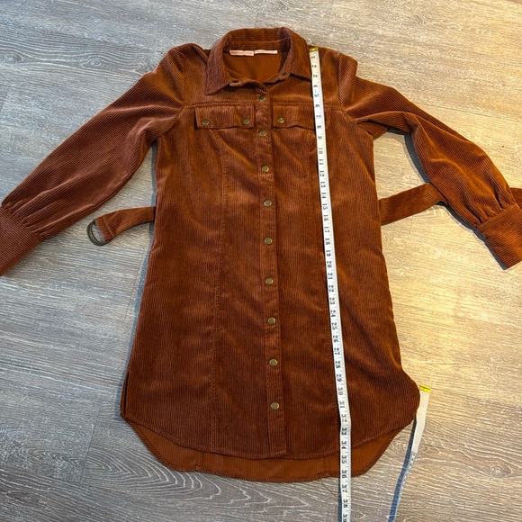 Urban Outfitters Corduroy Burnt Orange Long Sleeve Tie Dress - Picture 11 of 12